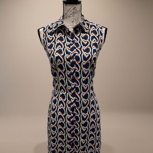 Cabi Button Up Blue Interlocking Hearts Midi Dress Sz Xs EUC